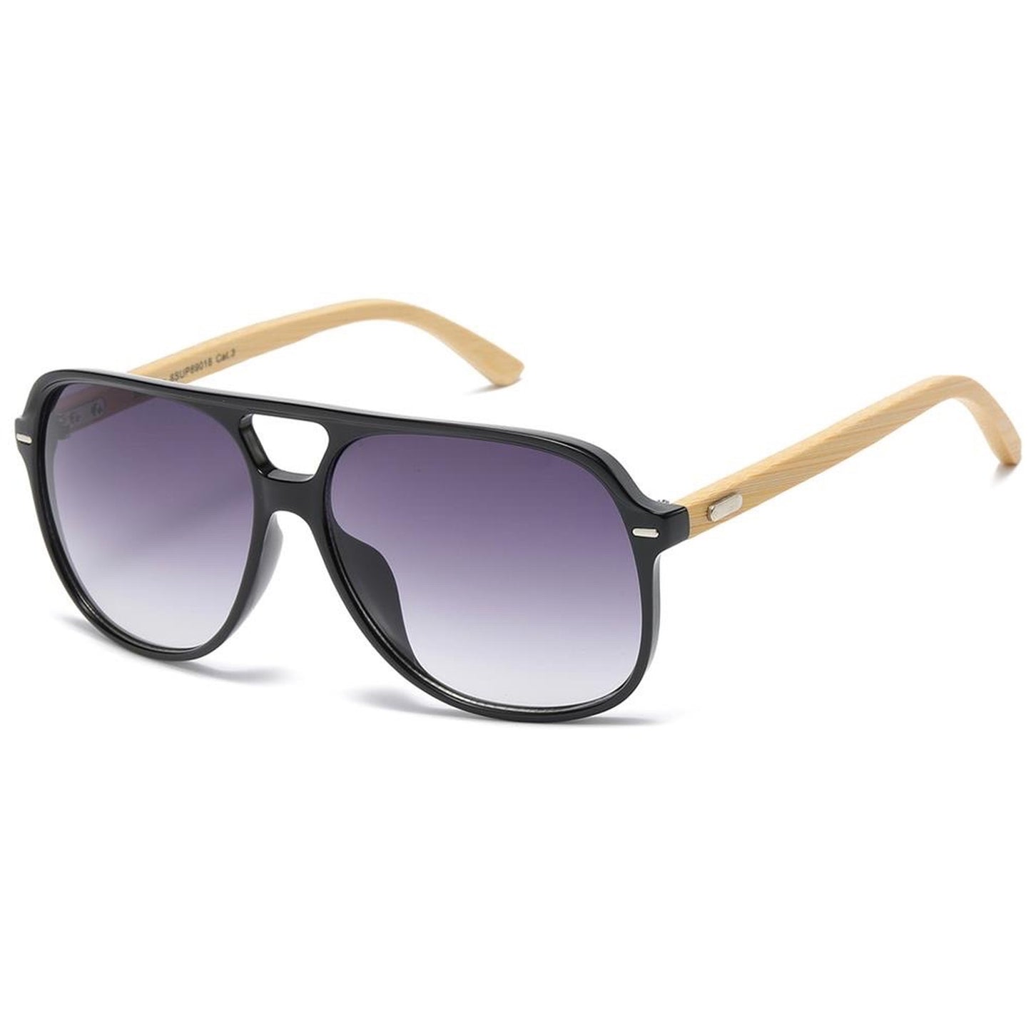 Men’s Superior Bamboo Temple Pilot Sunglasses Square UV Protection Shades Superior IMG-0589 Black Wooden Arm Smoke Gradient Lens {{ color }}