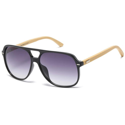Men’s Superior Bamboo Temple Pilot Sunglasses Square UV Protection Shades Superior IMG-0589 Black Wooden Arm Smoke Gradient Lens {{ color }}