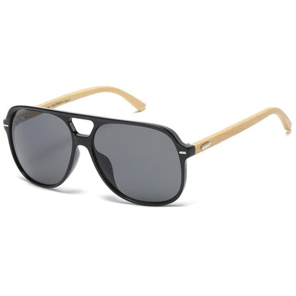 Men’s Superior Bamboo Temple Pilot Sunglasses Square UV Protection Shades Superior IMG-0590 Black Wooden Arm Smoke Lens {{ color }}