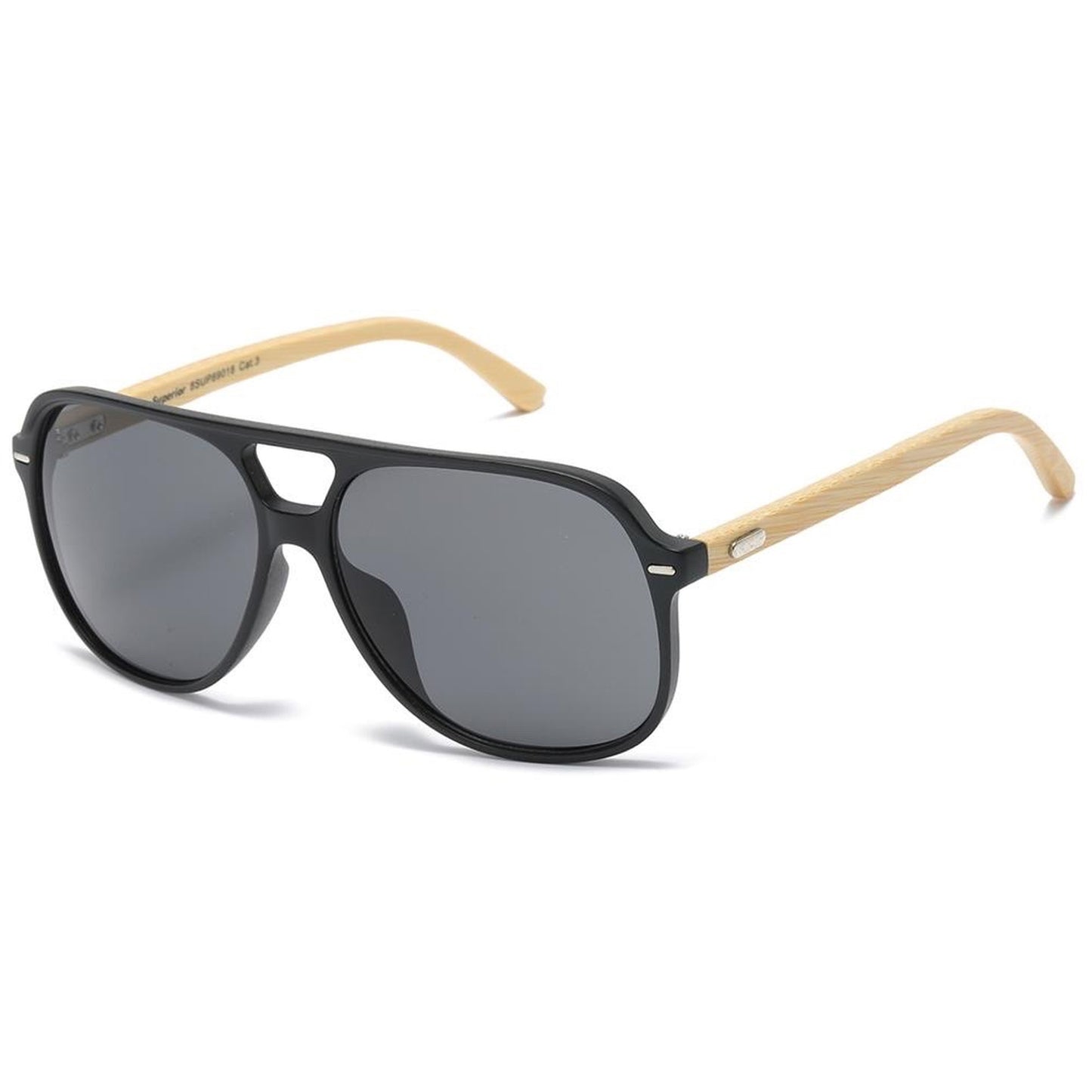 Men’s Superior Bamboo Temple Pilot Sunglasses Square UV Protection Shades Superior IMG-0591 Matt Black Wooden Arm Smoke Lens {{ color }}
