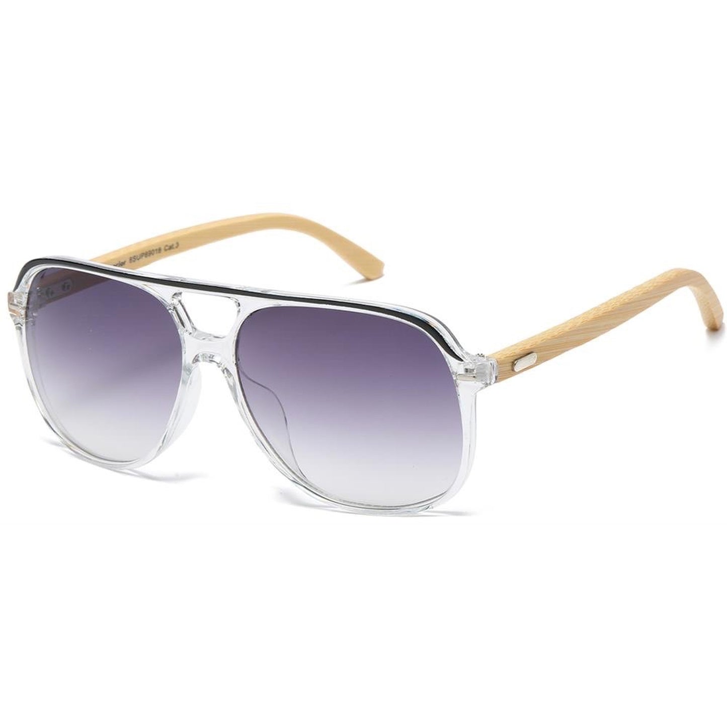 Men’s Superior Bamboo Temple Pilot Sunglasses Square UV Protection Shades Superior IMG-0592 Clear Wooden Arm Smoke Gradient Lens {{ color }}