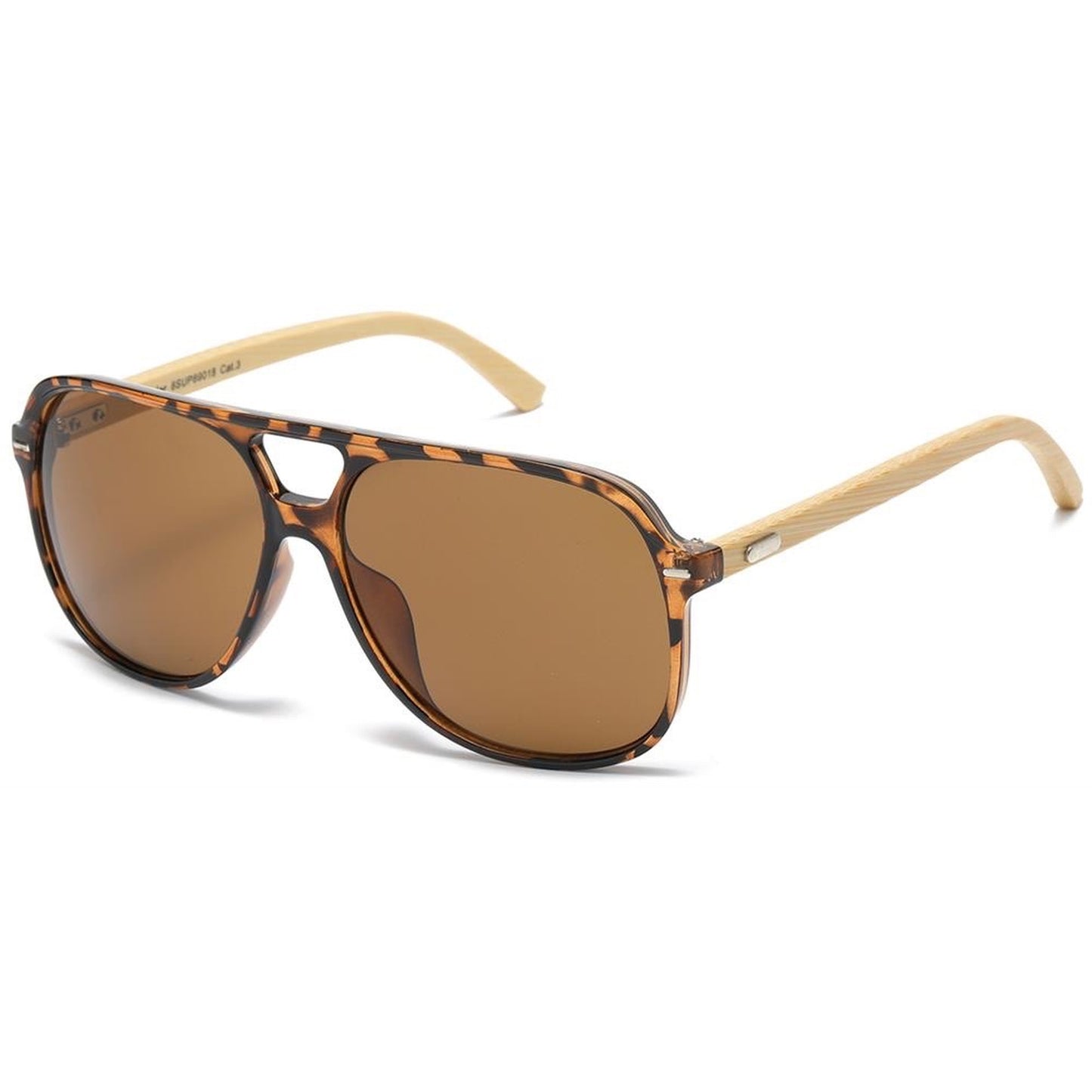 Men’s Superior Bamboo Temple Pilot Sunglasses Square UV Protection Shades Superior IMG-0593 Tortoise Brown Wooden Arm Brown Lens {{ color }}