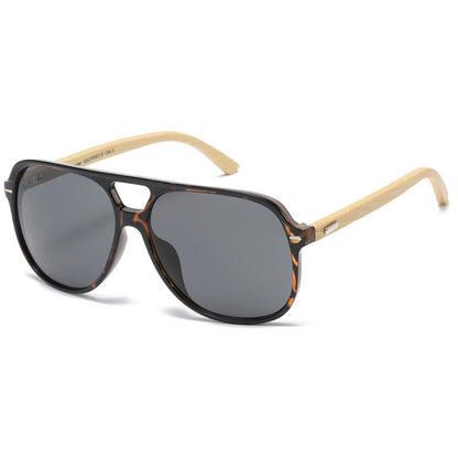 Men’s Superior Bamboo Temple Pilot Sunglasses Square UV Protection Shades Superior IMG-0594 Tortoise Brown Wooden Arm Smoke Lens {{ color }}