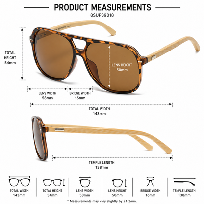 Men’s Superior Bamboo Temple Pilot Sunglasses Square UV Protection Shades Superior IMG-0596 {{ color }}
