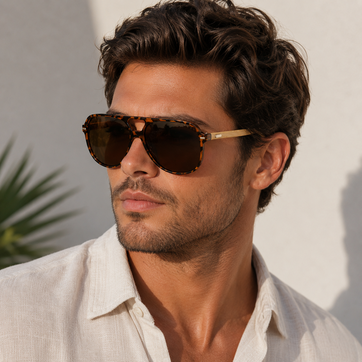 Men’s Superior Bamboo Temple Pilot Sunglasses Square UV Protection Shades Superior IMG-0597 {{ color }}