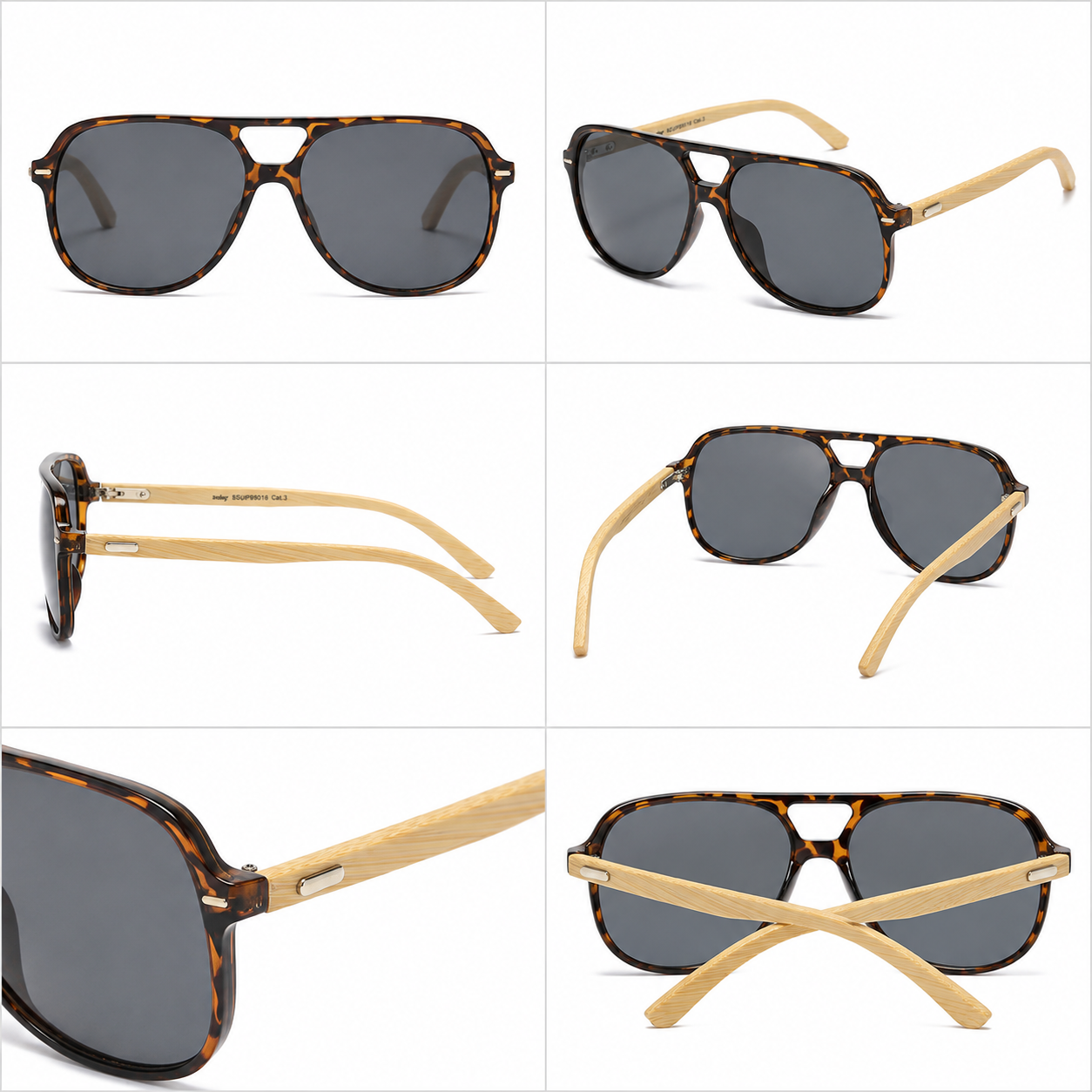 Men’s Superior Bamboo Temple Pilot Sunglasses Square UV Protection Shades Superior IMG-0599 {{ color }}