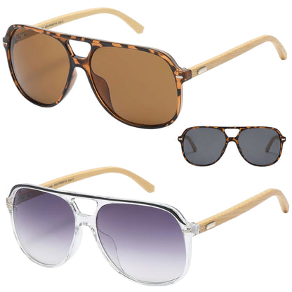 Men’s Superior Bamboo Temple Pilot Sunglasses Square UV Protection Shades Superior IMG-0600 {{ color }}