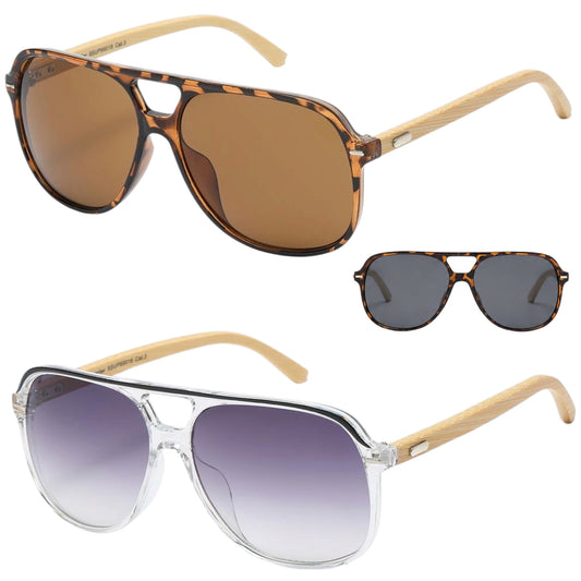Men’s Superior Bamboo Temple Pilot Sunglasses Square UV Protection Shades Superior IMG-0600 {{ color }}