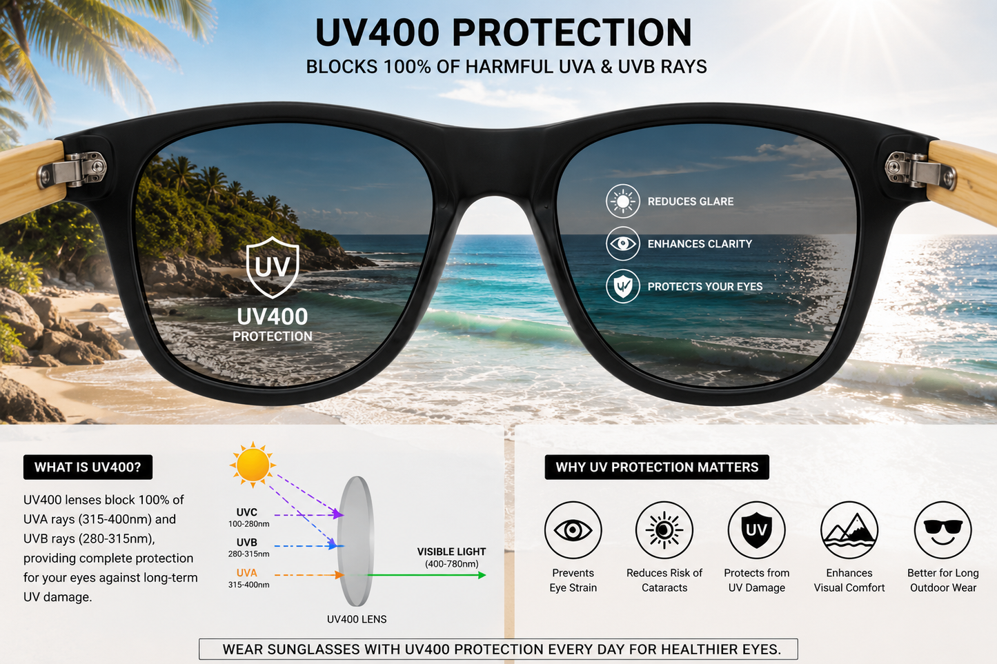 Polarized Bamboo Wood Sunglasses | UV Protection Eco Specs IMG-0621 {{ color }}