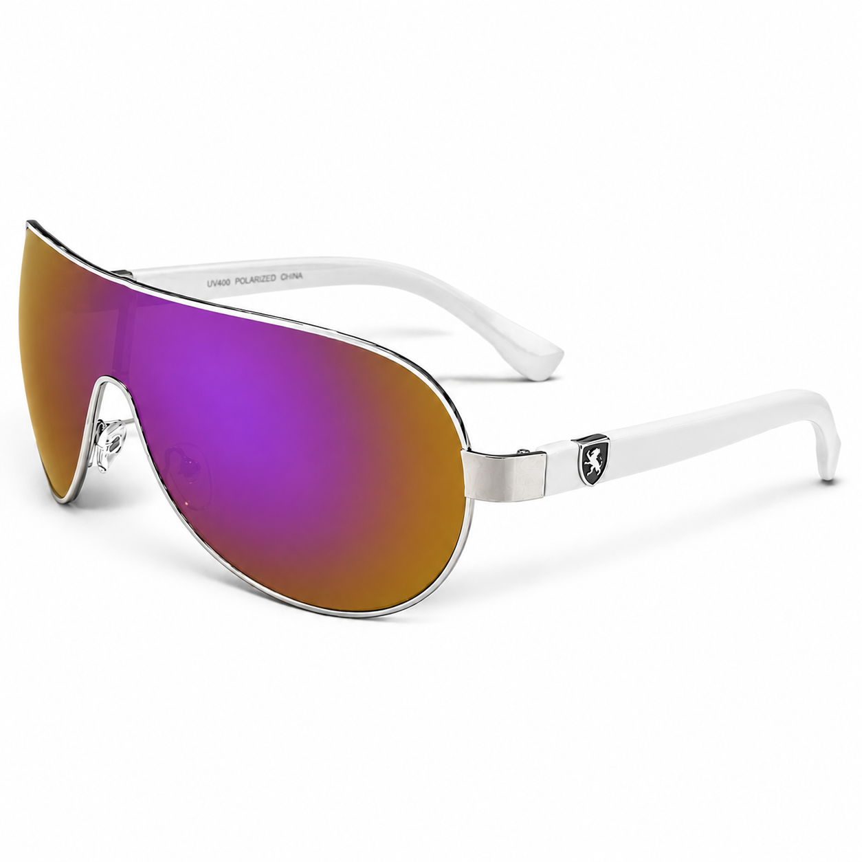 Mens Khan Wrap Around One Piece Mirror Lens Shield Pilot Sunglasses Khan IMG-0745 Silver White Yellow Purple Mirror {{ color }}