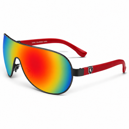 Mens Khan Wrap Around One Piece Mirror Lens Shield Pilot Sunglasses Khan IMG-0749 Black Red Multi Colour Mirror {{ color }}