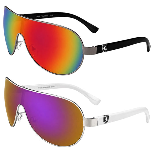 Mens Khan Wrap Around One Piece Mirror Lens Shield Pilot Sunglasses