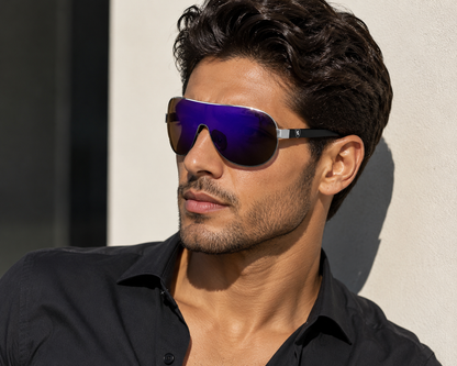 Mens Khan Wrap Around One Piece Mirror Lens Shield Pilot Sunglasses Khan IMG-0754 {{ color }}