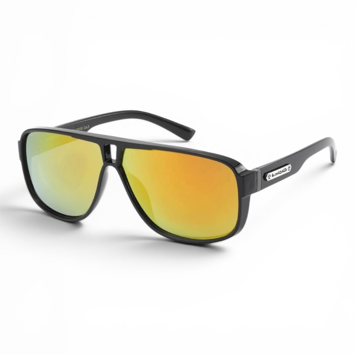 Biohazard Wood Effect Pilot Shield Style Sunglasses – Retro Oversized UV400 Fashion Eyewear Biohazard IMG-0784 Black Orange Mirror Lens {{ color }}