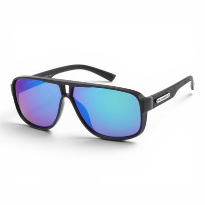 Biohazard Wood Effect Pilot Shield Style Sunglasses – Retro Oversized UV400 Fashion Eyewear Biohazard IMG-0789 Black Black Wood Green Blue Mirror Lens {{ color }}