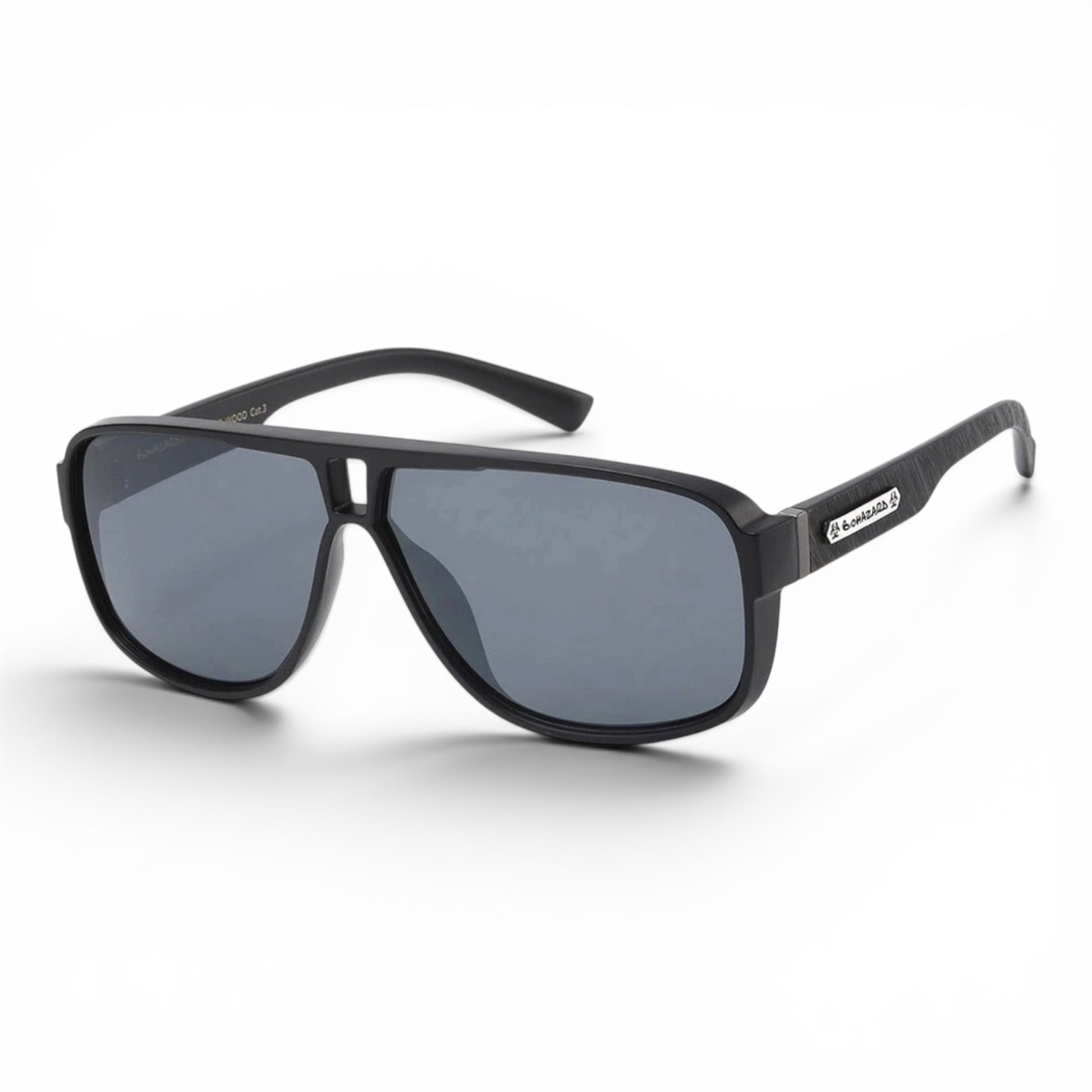 Biohazard Wood Effect Pilot Shield Style Sunglasses – Retro Oversized UV400 Fashion Eyewear Biohazard IMG-0790 Black {{ color }}