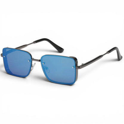 Men's Retro Semi-Rimless Narrow Pilot Sunglasses | Manhattan Skyline collection Manhattan IMG-0802 Silver black Blue Mirror Lens {{ color }}