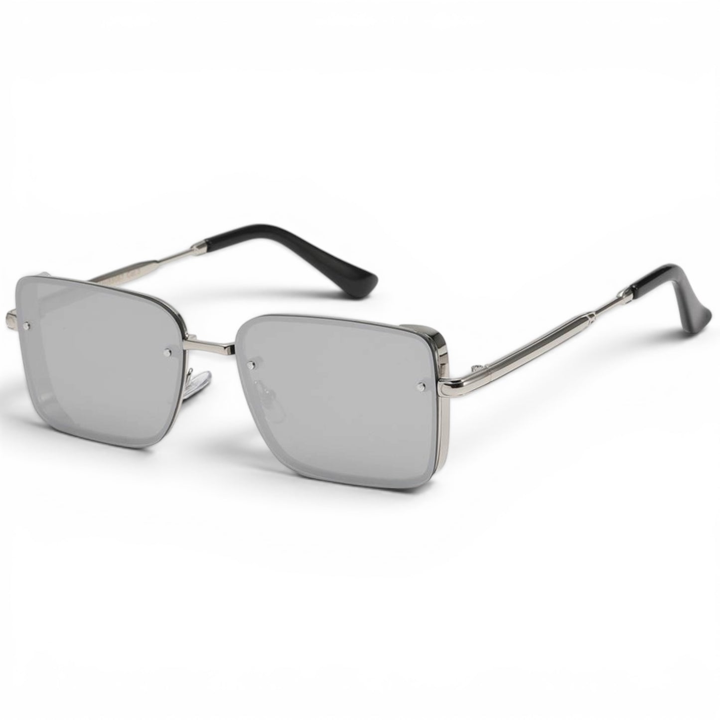 Men's Retro Semi-Rimless Narrow Pilot Sunglasses | Manhattan Skyline collection Manhattan IMG-0803 Silver Black Silver Mirror lens {{ color }}