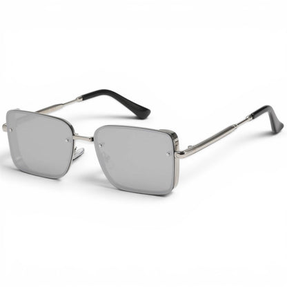 Men's Retro Semi-Rimless Narrow Pilot Sunglasses | Manhattan Skyline collection Manhattan IMG-0803 Silver Black Silver Mirror lens {{ color }}