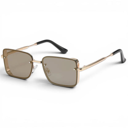 Men's Retro Semi-Rimless Narrow Pilot Sunglasses | Manhattan Skyline collection Manhattan IMG-0804 Gold Black Brown Mirror Lens {{ color }}
