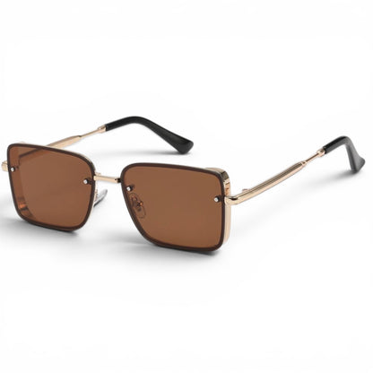 Men's Retro Semi-Rimless Narrow Pilot Sunglasses | Manhattan Skyline collection Manhattan IMG-0805 Gold Black Brown Lens {{ color }}
