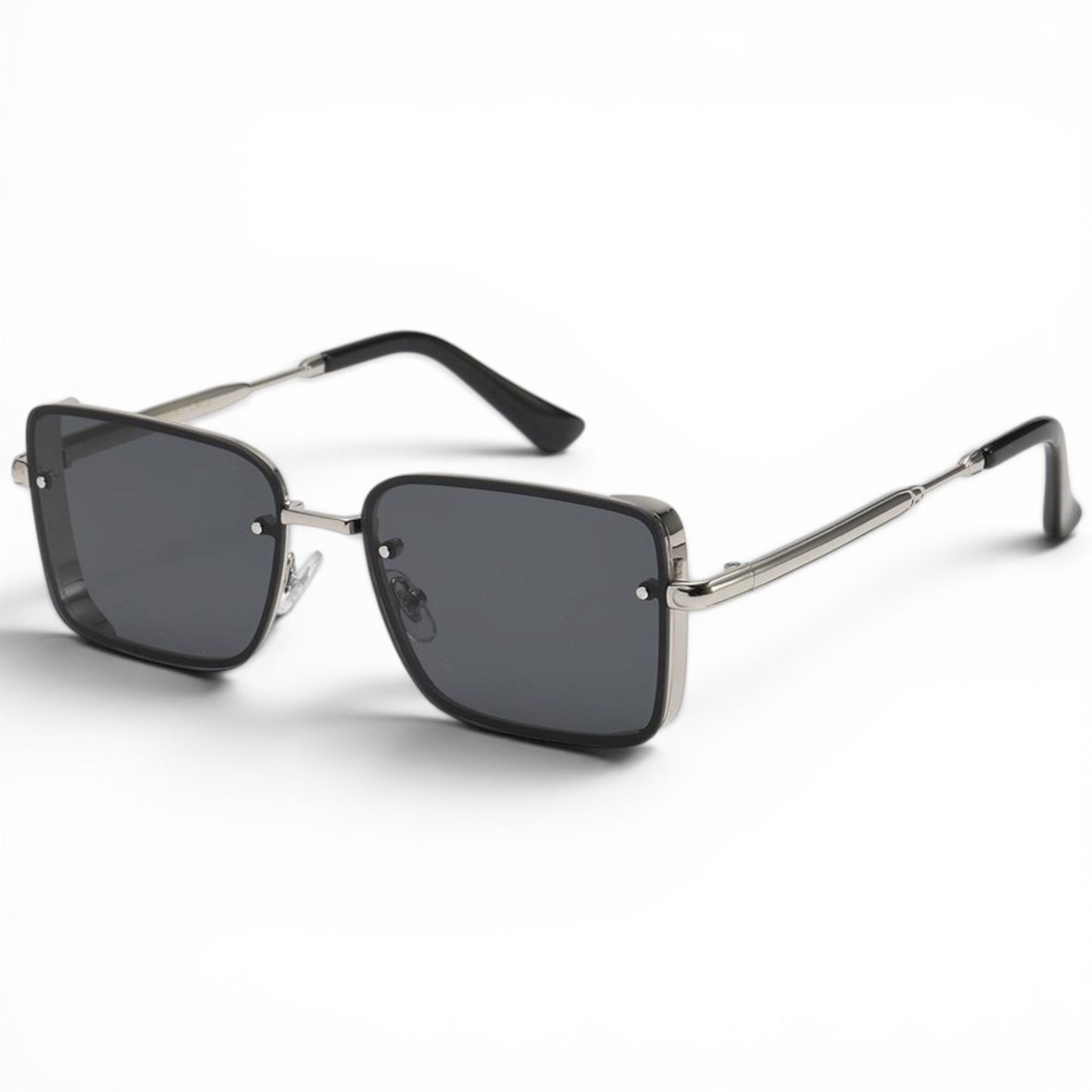Men's Retro Semi-Rimless Narrow Pilot Sunglasses | Manhattan Skyline collection Manhattan IMG-0806 Silver Black Smoke Lens {{ color }}