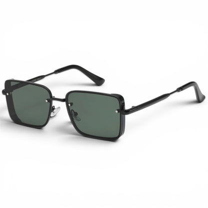 Men's Retro Semi-Rimless Narrow Pilot Sunglasses | Manhattan Skyline collection Manhattan IMG-0807 Black Green Lens {{ color }}