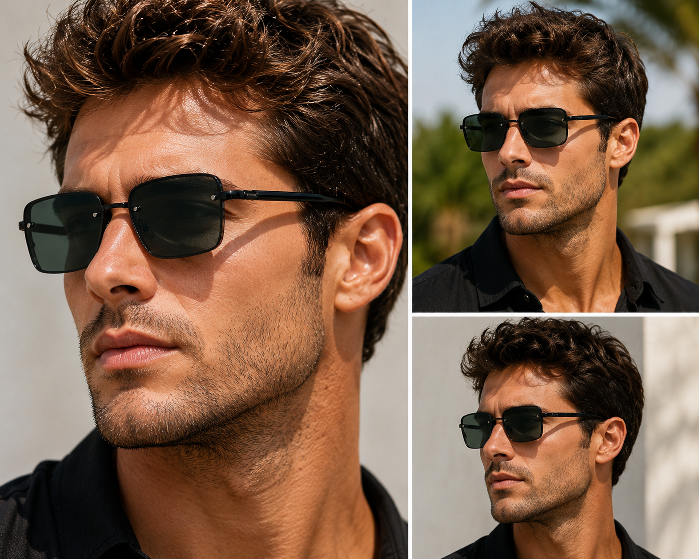 Men's Retro Semi-Rimless Narrow Pilot Sunglasses | Manhattan Skyline collection Manhattan IMG-0808 {{ color }}