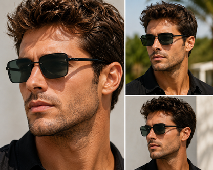 Men's Retro Semi-Rimless Narrow Pilot Sunglasses | Manhattan Skyline collection Manhattan IMG-0808 {{ color }}