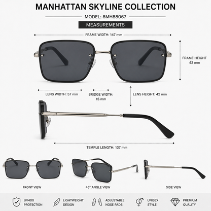 Men's Retro Semi-Rimless Narrow Pilot Sunglasses | Manhattan Skyline collection Manhattan IMG-0810 {{ color }}