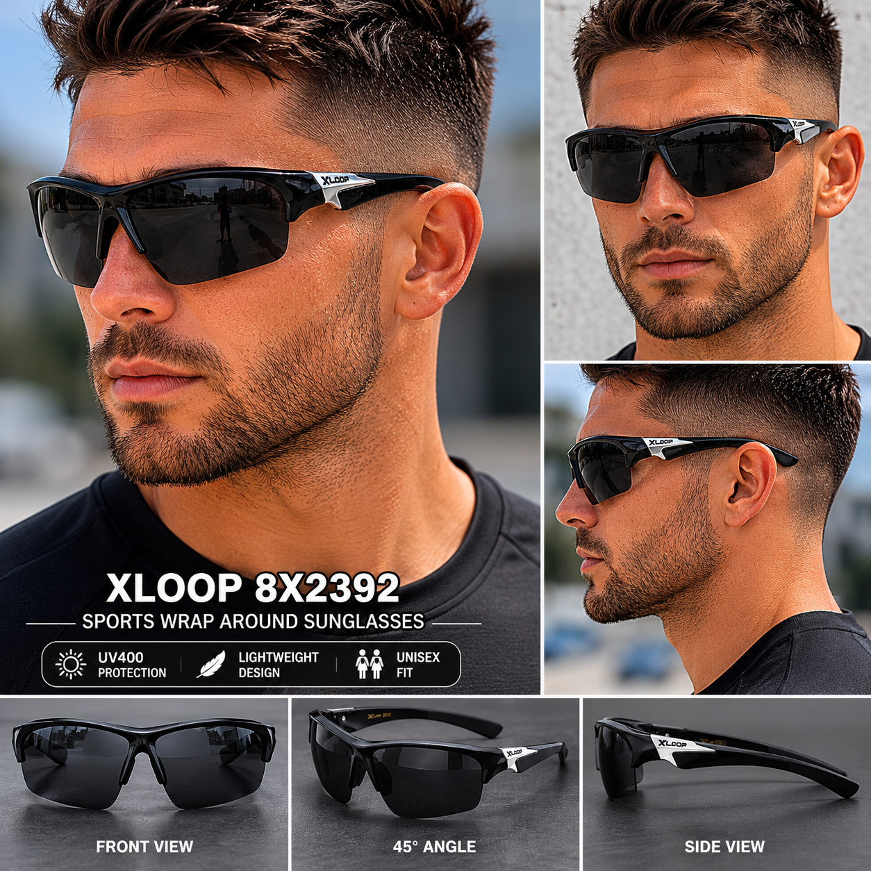 XLoop Sports Wrap Around Sunglasses UV400 Semi-Rimless Lightweight Unisex