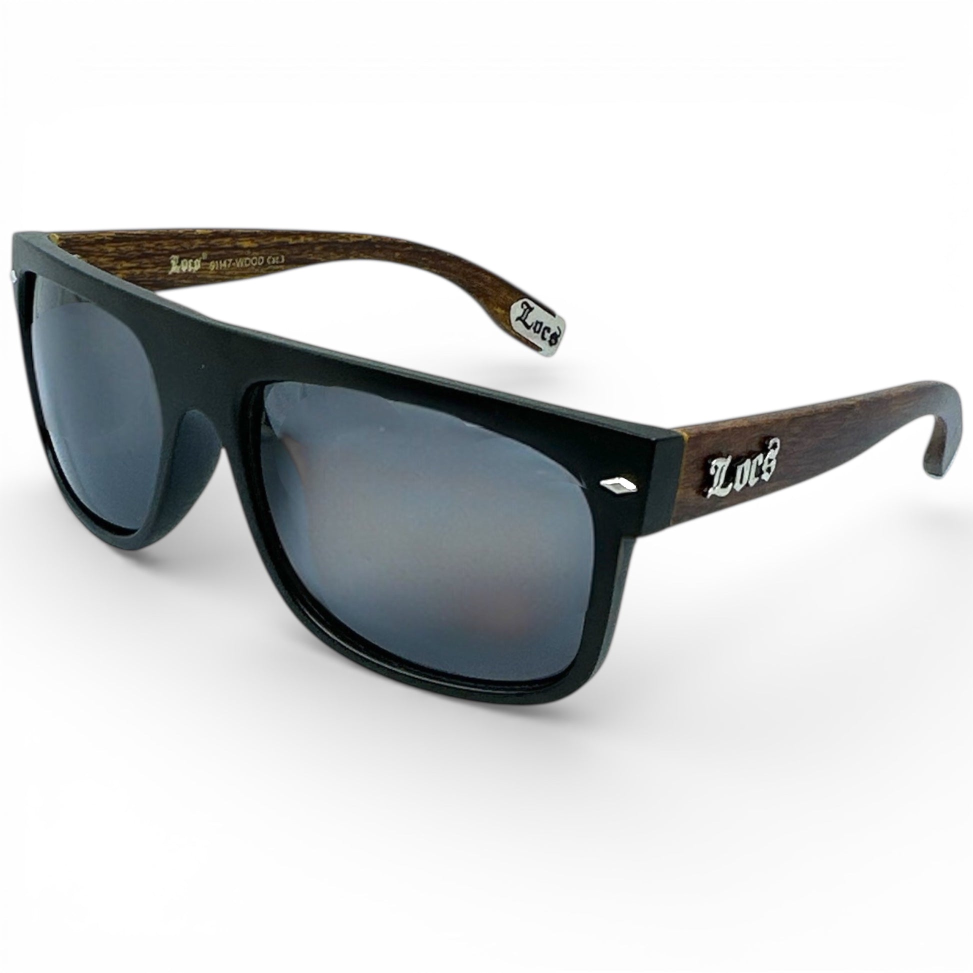 Locs Black Large Classic Sunglasses with wooden look temples For Men Locs Shades IMG-8622 {{ color }}