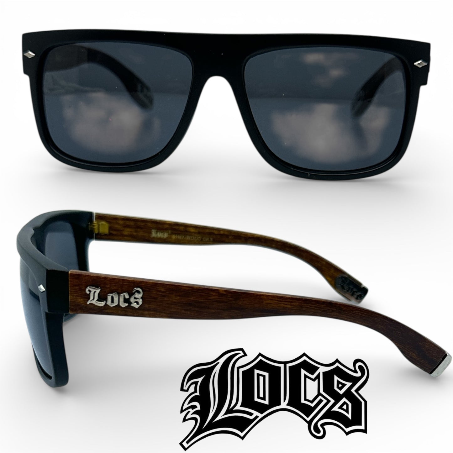 Locs Black Large Classic Sunglasses with wooden look temples For Men Locs Shades IMG-8624 {{ color }}