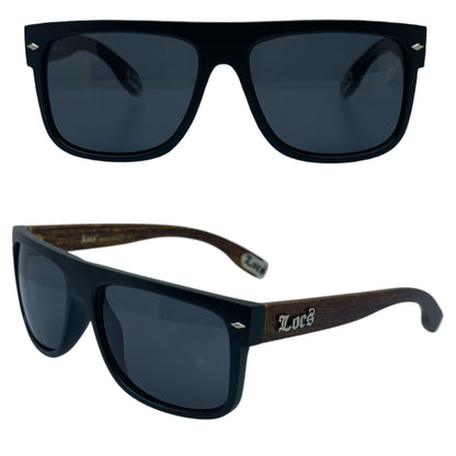 Locs Black Large Classic Sunglasses with wooden look temples For Men Locs Shades IMG-8630 Matt Black Wood Look Smoke Lens {{ color }}