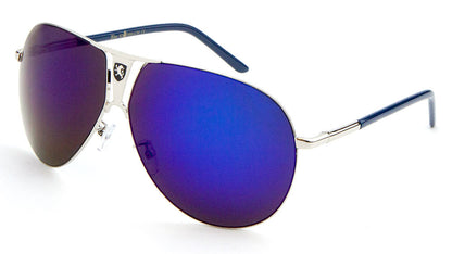 Flat Top Turbo Large Shield Mirror Pilot Khan Sunglasses for Men Khan KN-1086-CM-khan-color-mirror-sunglass-02 Blue Silver Purple Mirrored Lens