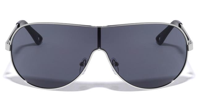 Mens Khan Oversized Wrap Sunglasses With Large One Piece Shield Lens UV400 Khan KN-1088-khan-metal-three-line-temple-shield-sunglasses-01