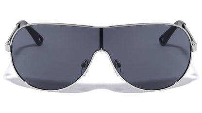 Mens Khan Oversized Wrap Sunglasses With Large One Piece Shield Lens UV400 Khan KN-1088-khan-metal-three-line-temple-shield-sunglasses-01