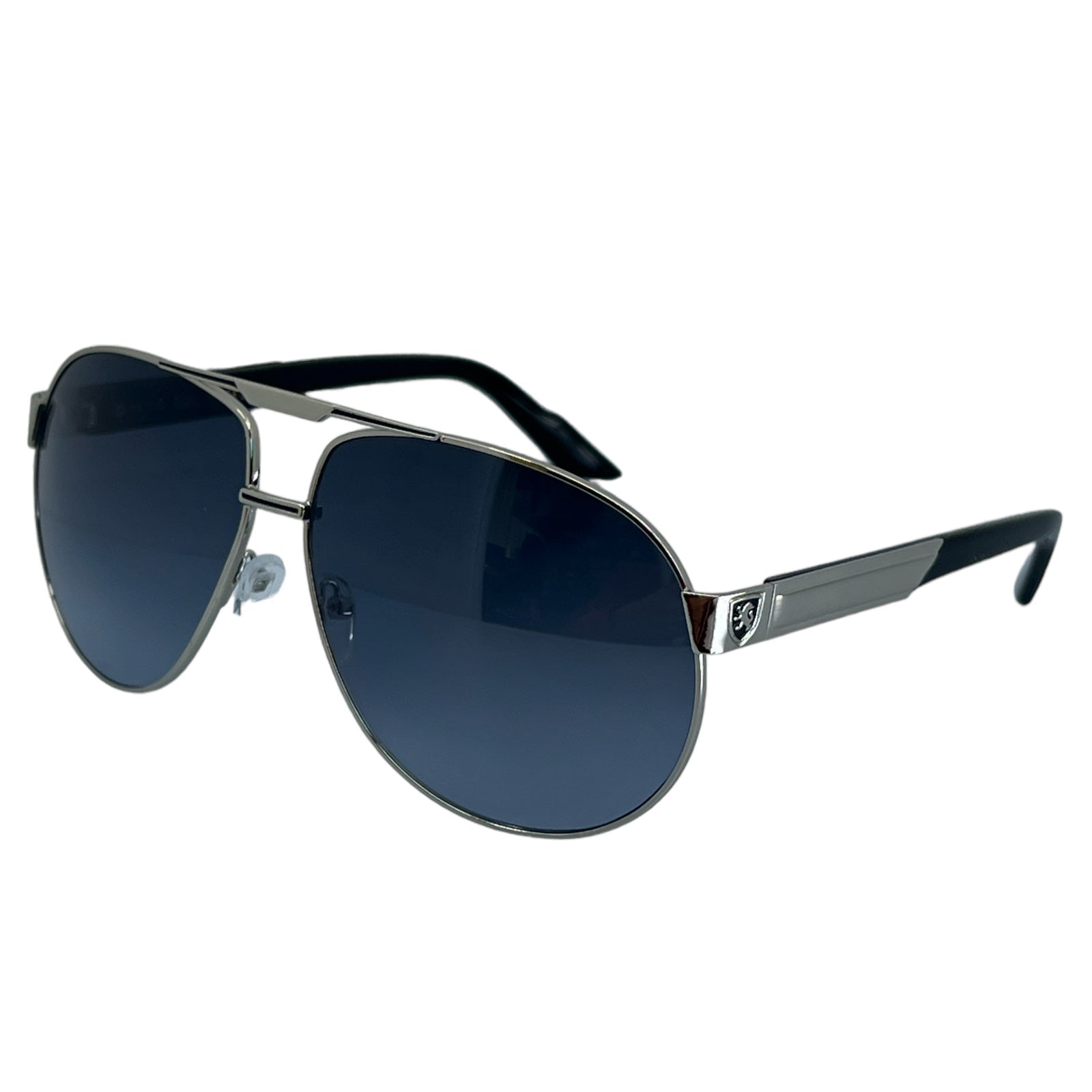 Mens Khan Big Metal Retro Pilot Sunglasses Khan KN-1092-SilverandBlackAviatorSunglasseswithBlueGradientLens_2