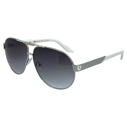 Mens Khan Big Metal Retro Pilot Sunglasses Khan KN-1092-SilverandWhiteAviatorSunglasseswithSmokeGradientLens_1