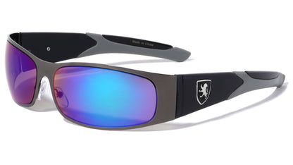 Designer Khan Sports Wrap Around Mirrored Sunglasses for Men Dark Grey/Black&Grey/Green & Blue Mirror Lens Khan KN-M3727-CM-khan-metal-color-mirror-rubber-temple-ears-sports-sunglasses-06