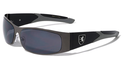 Mens Wrap around sunglasses khan Retro Sports Shades Gunmetal/Black & Grey/Smoke Lens Khan KN-M3727-khan-metal-rubber-temple-sports-sunglasses-03