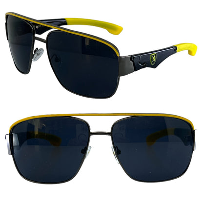 Khan Sports Shield Retro Pilot Sunglasses for Men DARK GREY BLACK YELLOW BLACK LENS Khan KN3951-kHAN-SPORTS-AVIATOR-SUNGLASSES_1