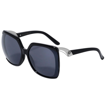women's butterfly Oversized Kleo Shield Sunglasses UV400 Kleo LH-P4030-lion-head-butterfly-sunglasses-06 Black Silver Black Lens {{ color }}