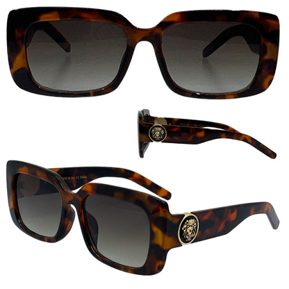 Women's Black Sunglasses Big Thick Frame Flat Rectangle UV400 Tortoise Gradient Brown Lens Kleo LH-P4039-KLEORECTANGLEWOMENSSUNGLASSESWITHTHICKFRAME_2