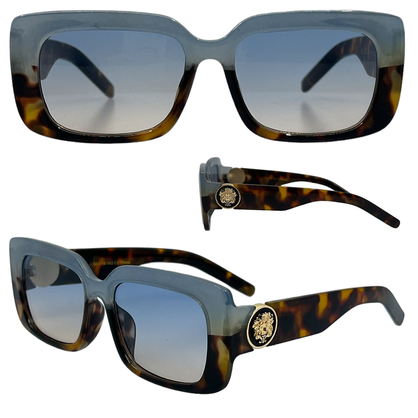 Women's Black Sunglasses Big Thick Frame Flat Rectangle UV400 Blue&Brown Light tint Kleo LH-P4039-KLEORECTANGLEWOMENSSUNGLASSESWITHTHICKFRAME_4
