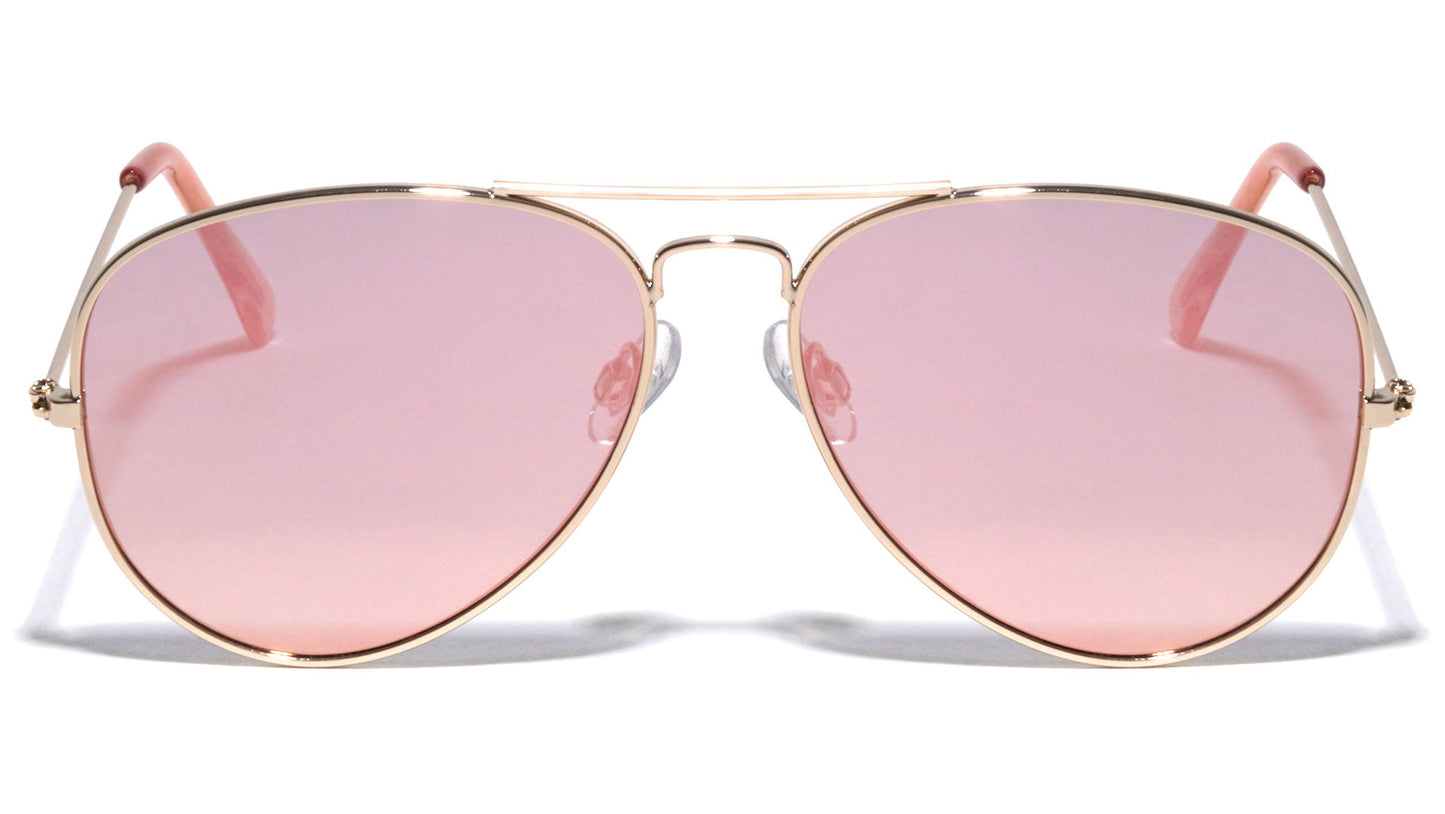 Small Gold Frame Pilot Sunglasses with Pink Mirror Lenses Unbranded M6330-FT-PINK-metal-flat-rose-gold-lens-classic-aviator-sunglasses-01_1