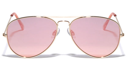 Small Gold Frame Pilot Sunglasses with Pink Mirror Lenses Unbranded M6330-FT-PINK-metal-flat-rose-gold-lens-classic-aviator-sunglasses-01_1