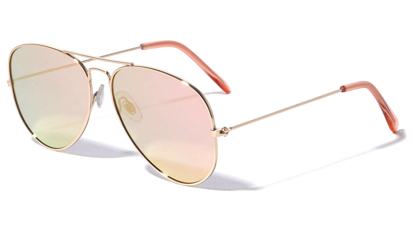 Small Gold Frame Pilot Sunglasses with Pink Mirror Lenses Gold Pink Mirror Lens Unbranded M6330-FT-PINK-metal-flat-rose-gold-lens-classic-aviator-sunglasses-02