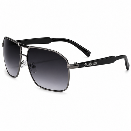 Men's Retro Metal Square Pilot Sunglasses Small Black Brown with Brow Bar