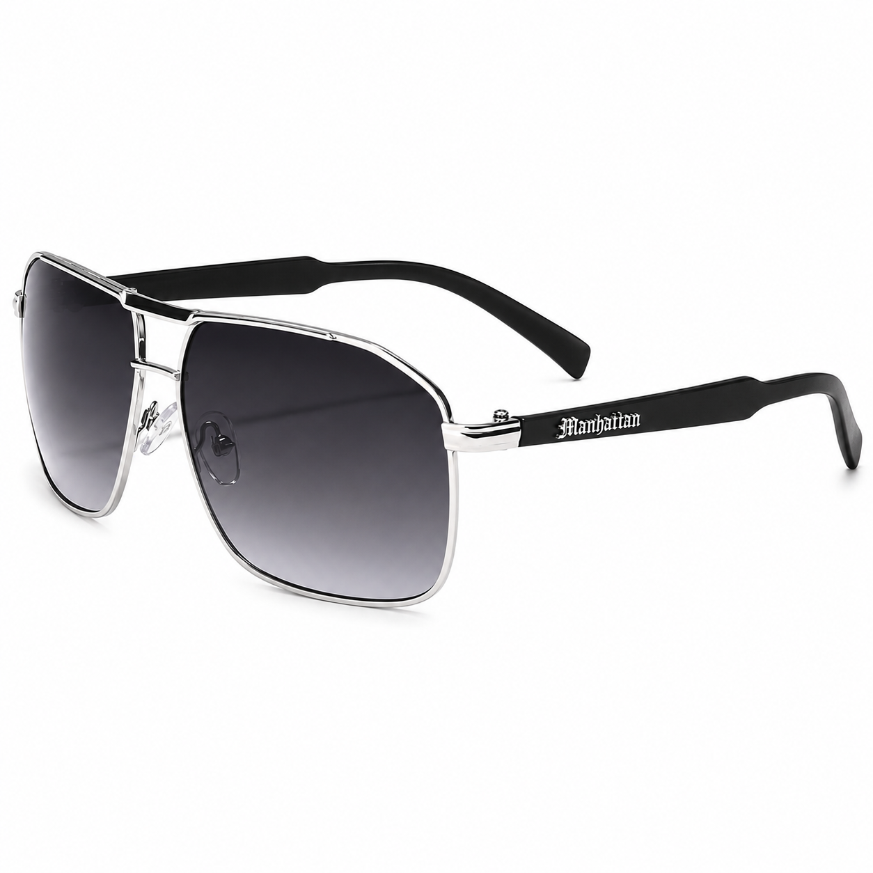 Men's Retro Metal Square Pilot Sunglasses Small Black Brown with Brow Bar